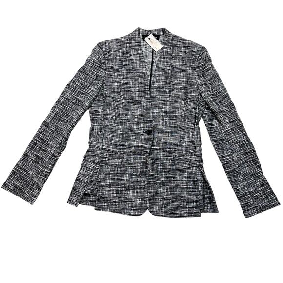 Damir Doma Jaus Classic Jacket Belt Women 40 Black White Plaid Tweed Cotton New